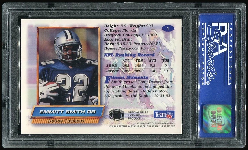 1994 Topps Finest #1 - Emmitt Smith PSA 9