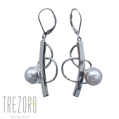 Curved Line and Pearl Earrings - Trezoro Jewellery - 1