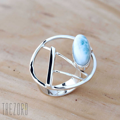 Circle And Larimar Ring - Trezoro Jewellery - 1