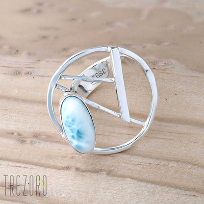 Circle And Larimar Ring - Trezoro Jewellery - 2