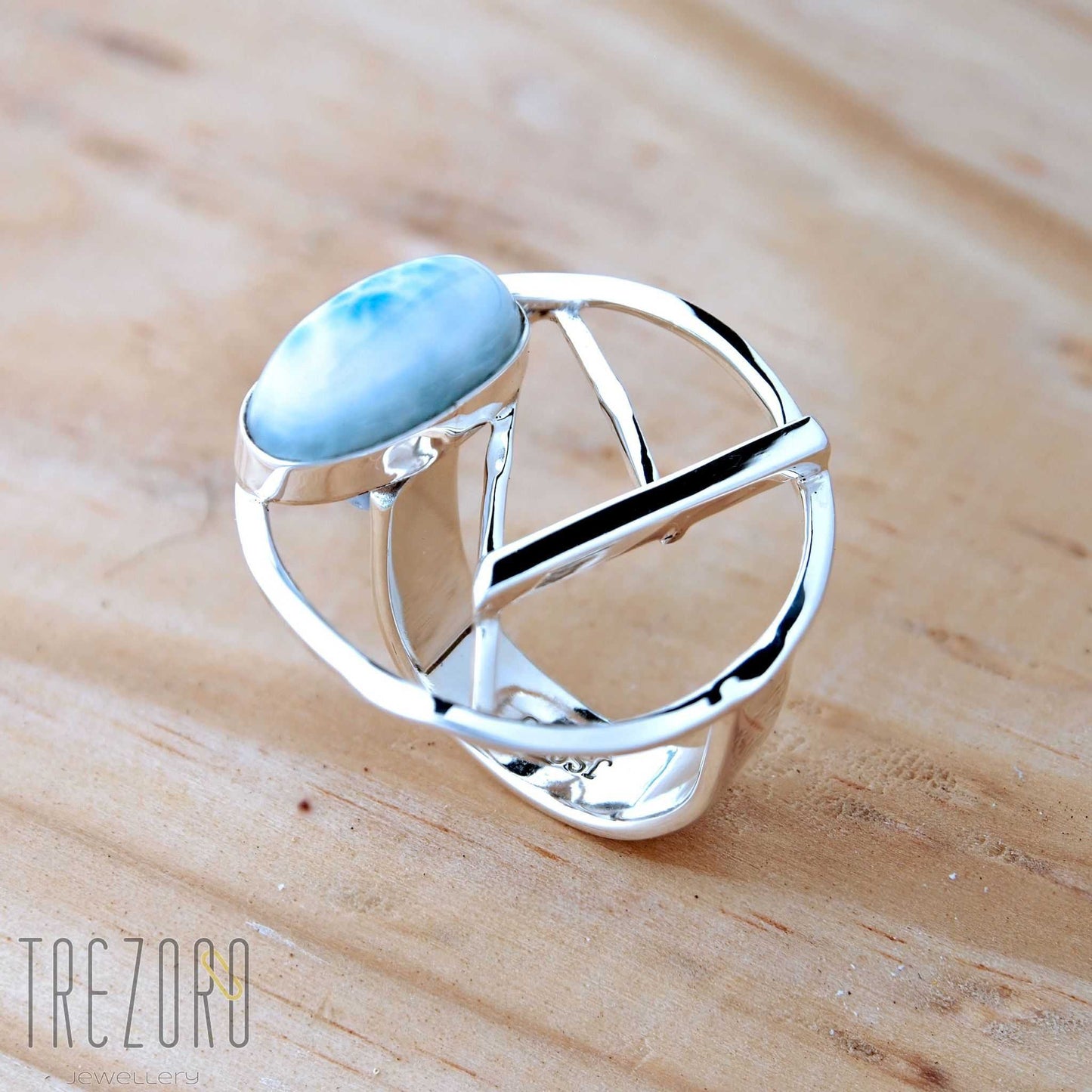 Circle And Larimar Ring - Trezoro Jewellery - 3